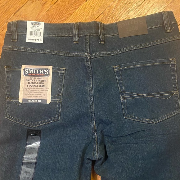 Smith's Workwear Fleece Lined 5 Pocket Denim Pant, Dark Vintage wash 38X34 NWT - Picture 4 of 8